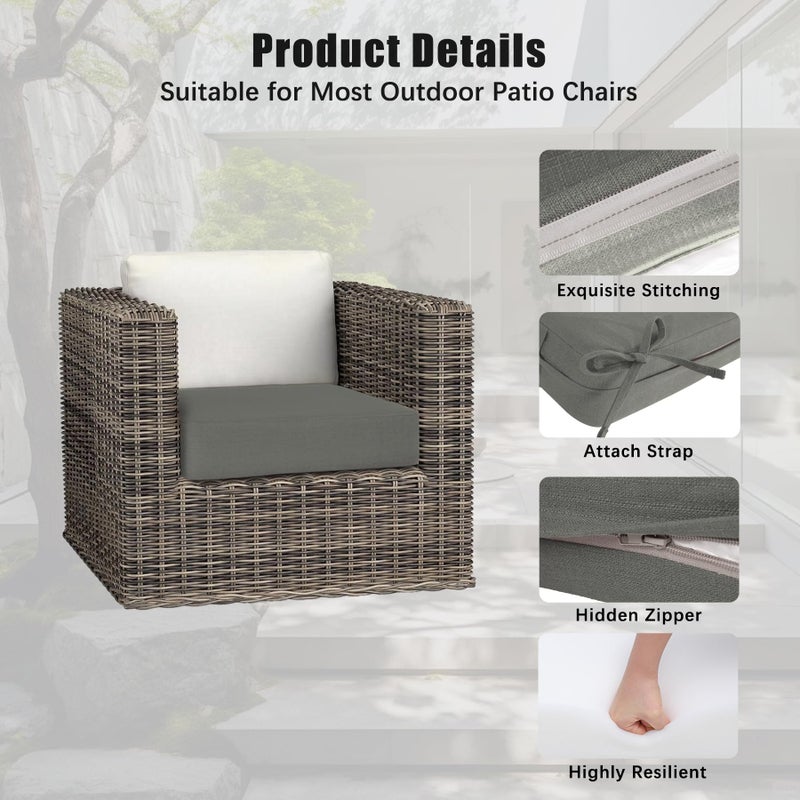 Favoyard Outdoor Chair Cushion 22 x 22 x 3 Inch Rainproof & 3-Year Fade Resistant Patio Furniture Cushions with Removable Cover and Adjustable Ties for Garden Sofa Couch Pads Set of 2, Dark Gray - Image 4
